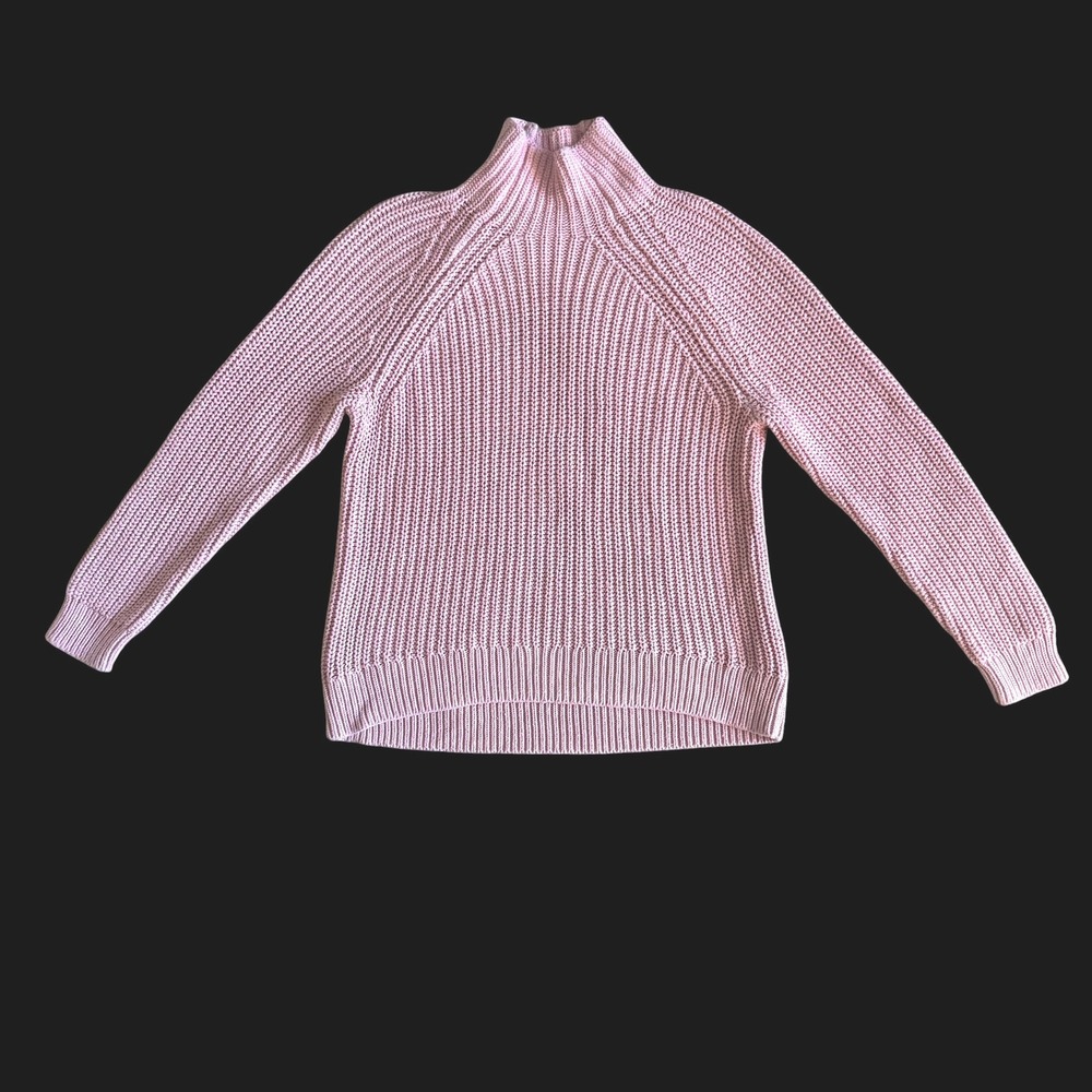 Gap Pink Shaker Stitch Mock Neck Preppy Sweater Medium Womens Pullover Chunky